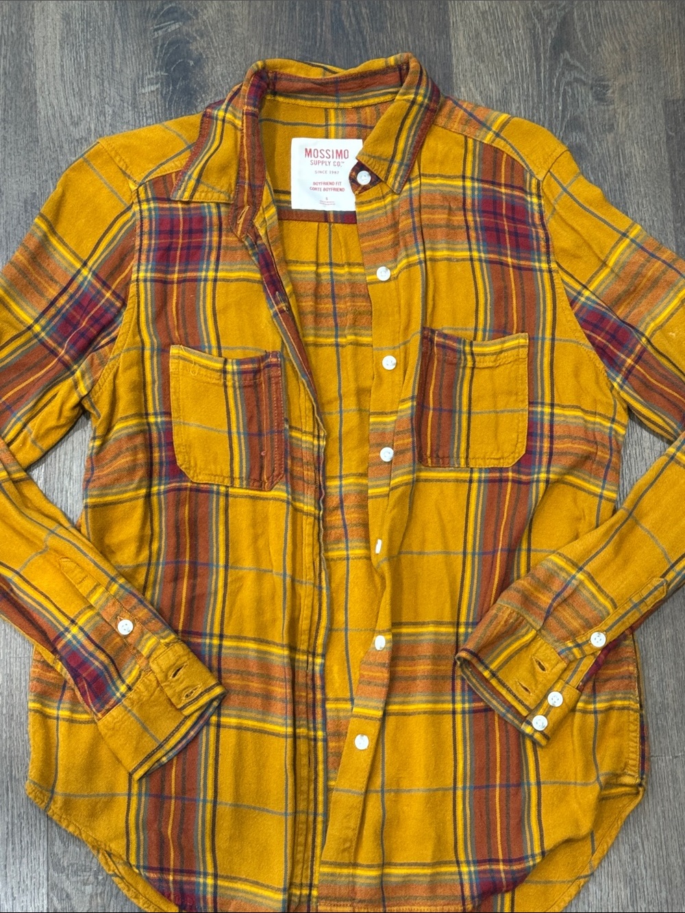Mossimo Supply Co. Boyfriend Fit Plaid Flannel Shirt. Yellow & Red